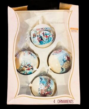 VTG Pyramid Christmas Ornaments Plastic Victorian Winter Scenes Bradford